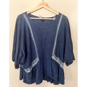Akemi and Kin Embroidered Peplum Blouse Boho Dolman Sleeve Top Womens Medium